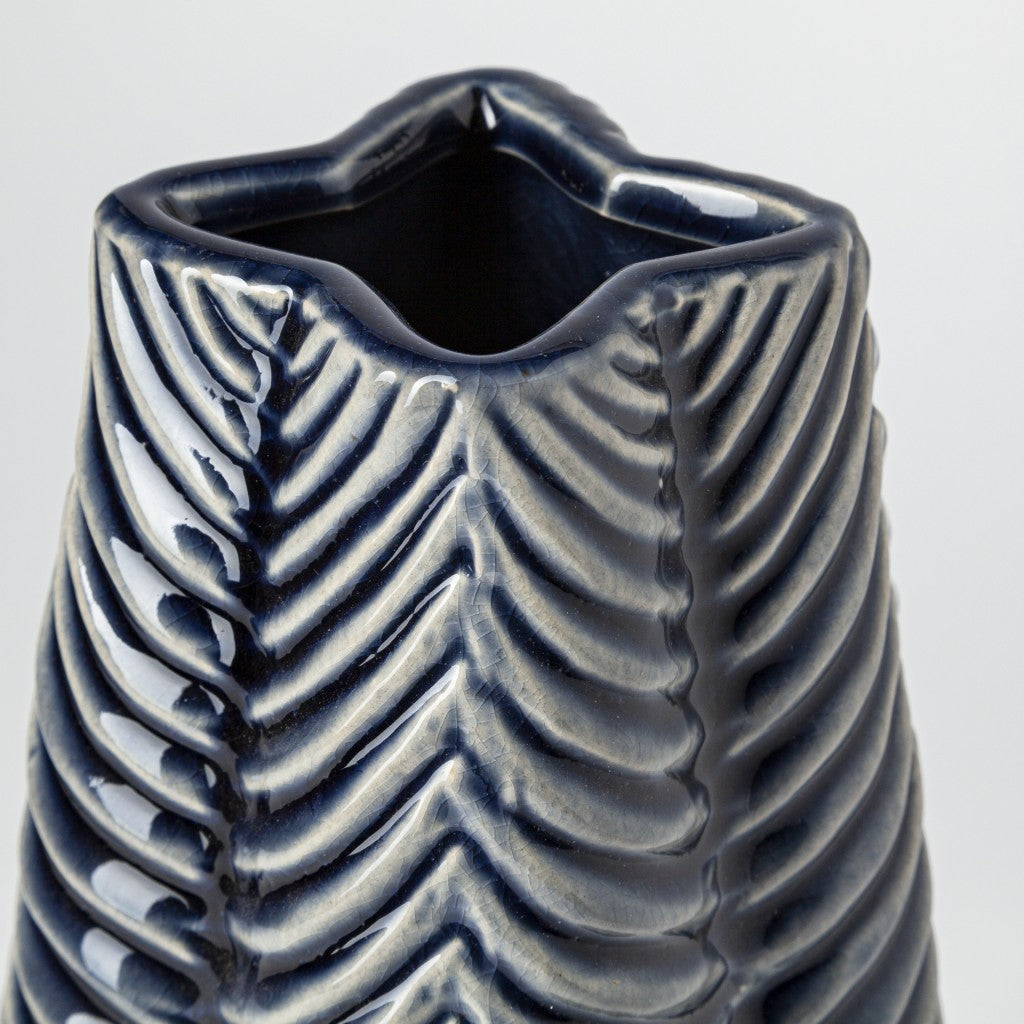 16" Navy Blue And White Abstract Ceramic Table Vase