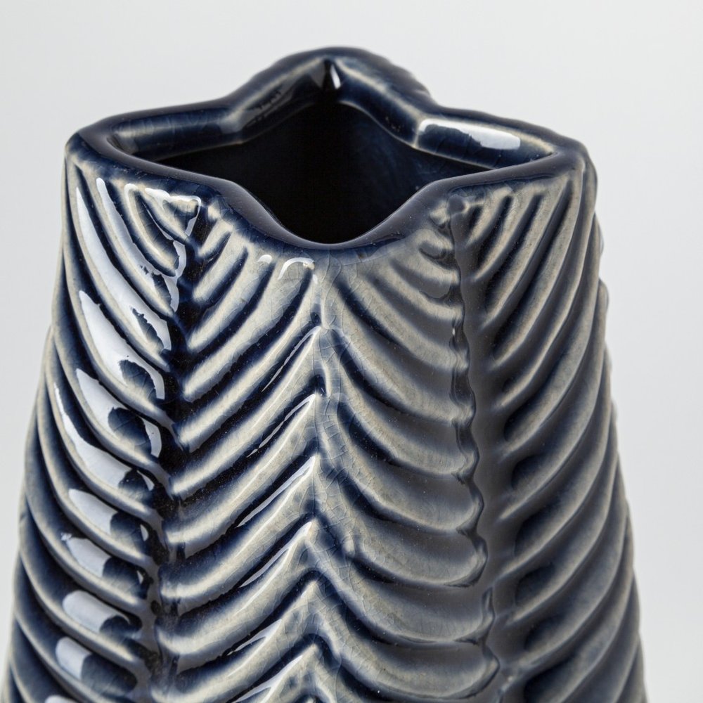 16" Navy Blue And White Abstract Ceramic Table Vase