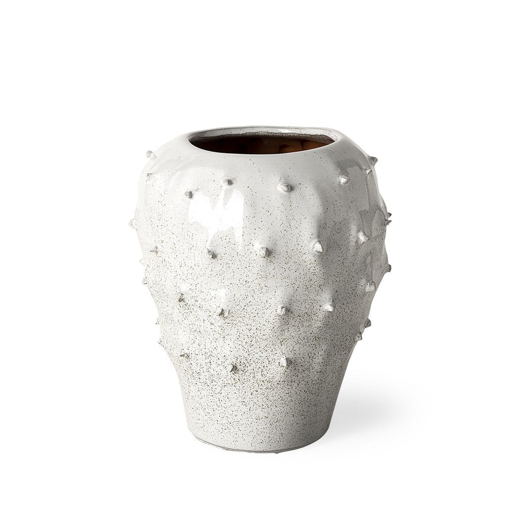 11" White Abstract Cylinder Ceramic Table Vase