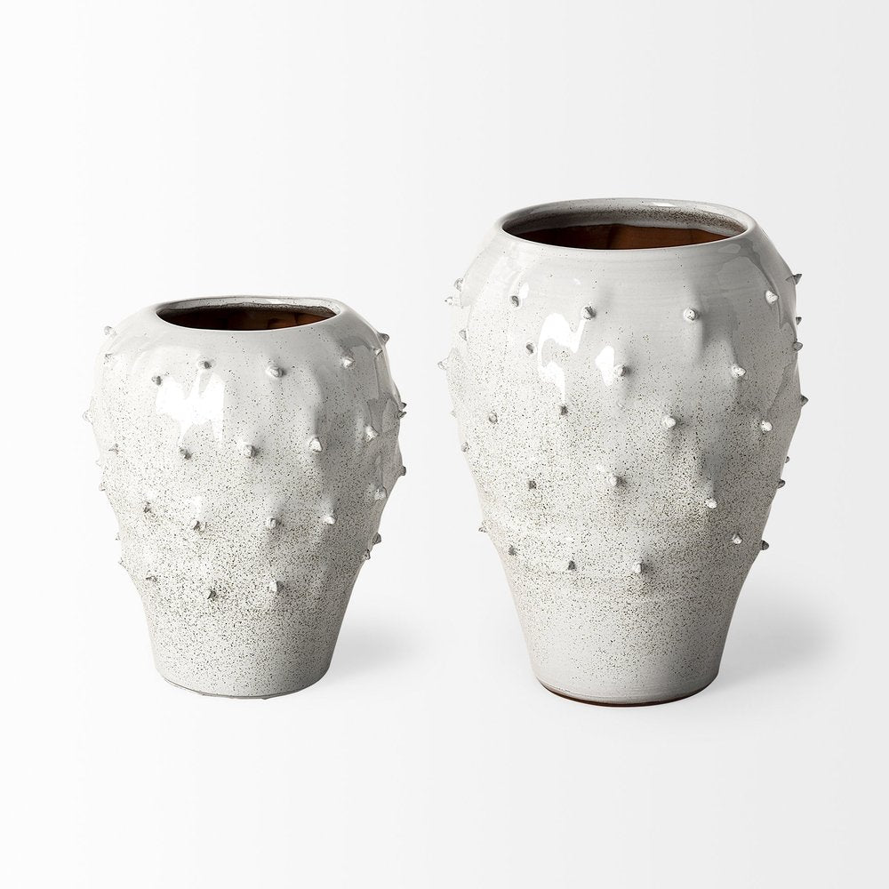 11" White Abstract Cylinder Ceramic Table Vase