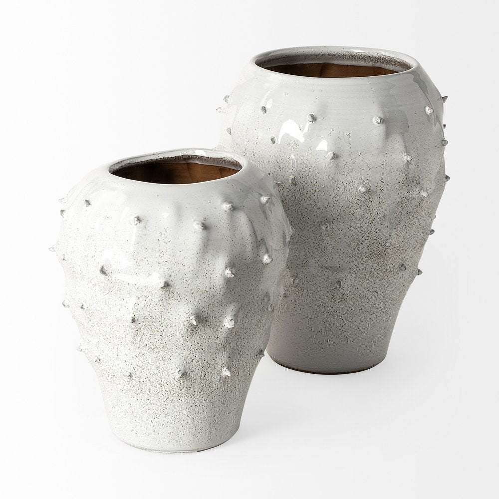 11" White Abstract Cylinder Ceramic Table Vase