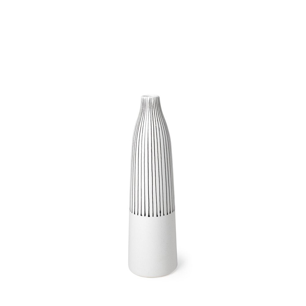 18" Black And White Abstract Cylinder Ceramic Table Vase
