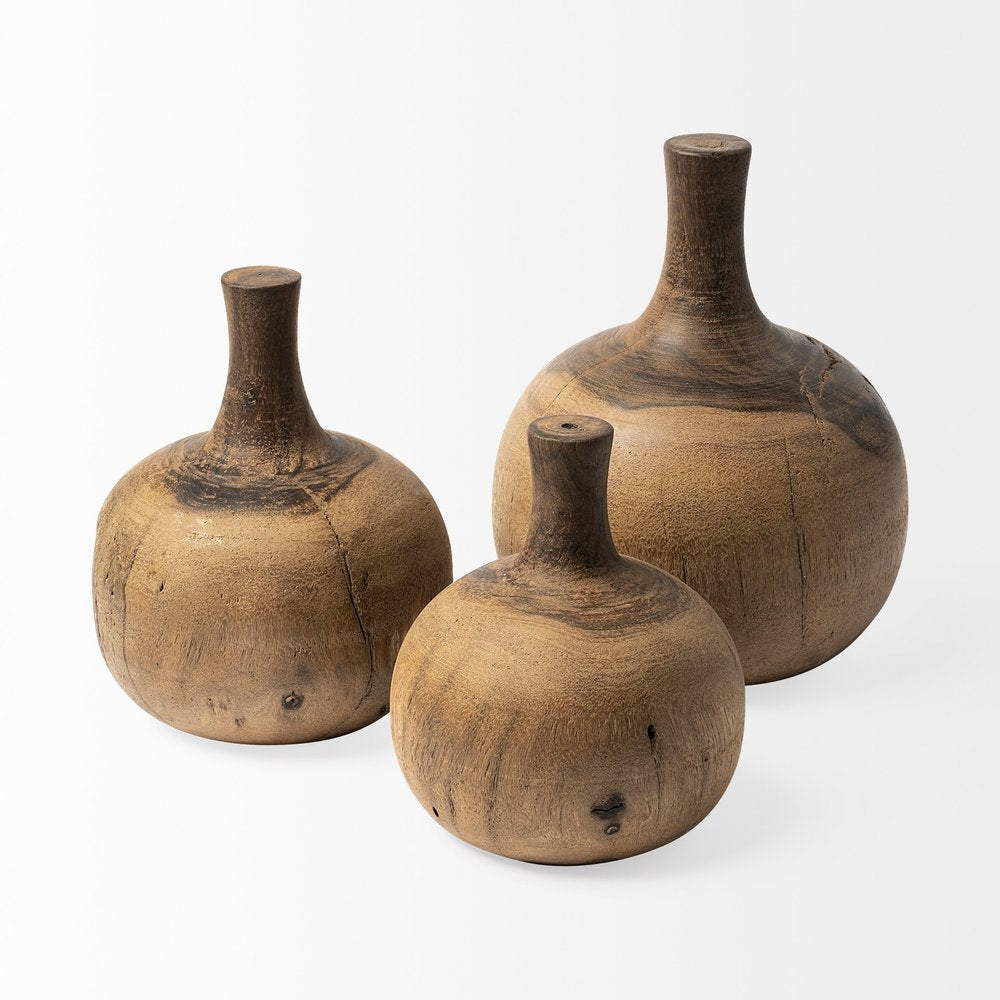 7" Brown Abstract Cylinder Solid Wood Table Vase