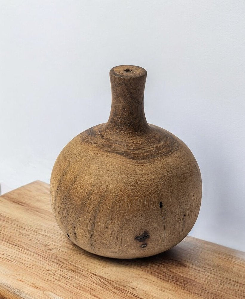 7" Brown Abstract Cylinder Solid Wood Table Vase