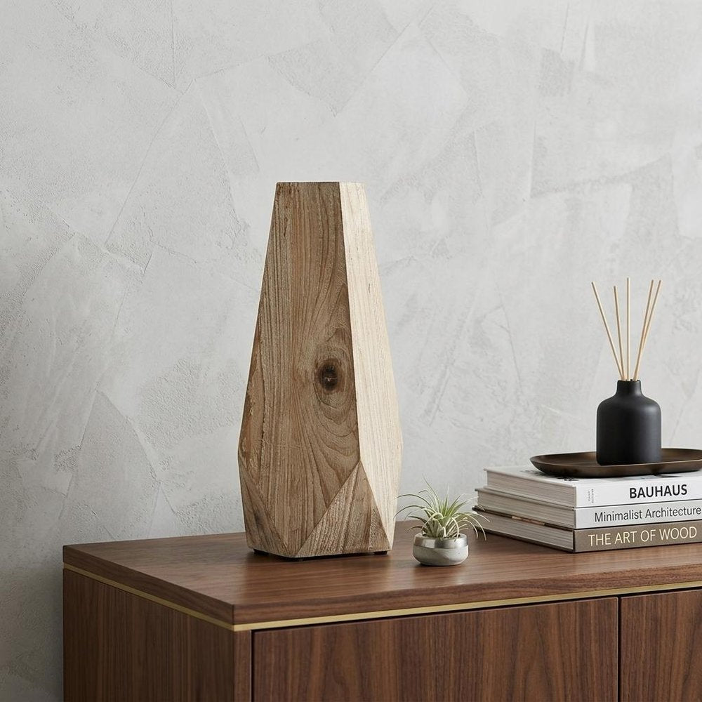 15" Natural Abstract Cylinder Solid Wood Table Vase