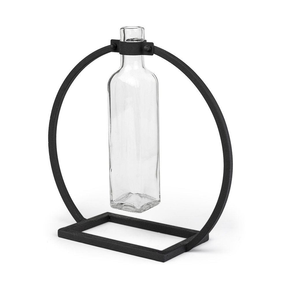 10" Black Abstract Cylinder Metal Table Vase
