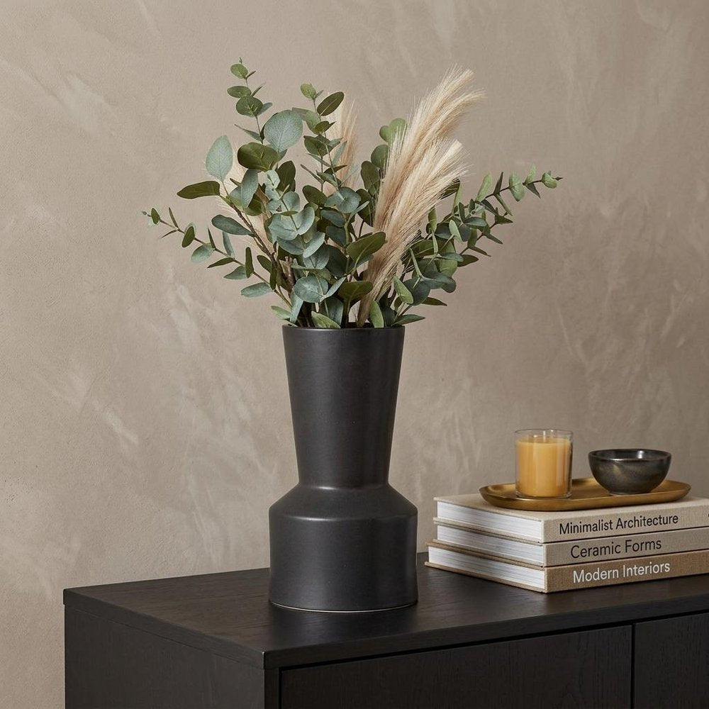 11" Black Abstract Cylinder Ceramic Table Vase