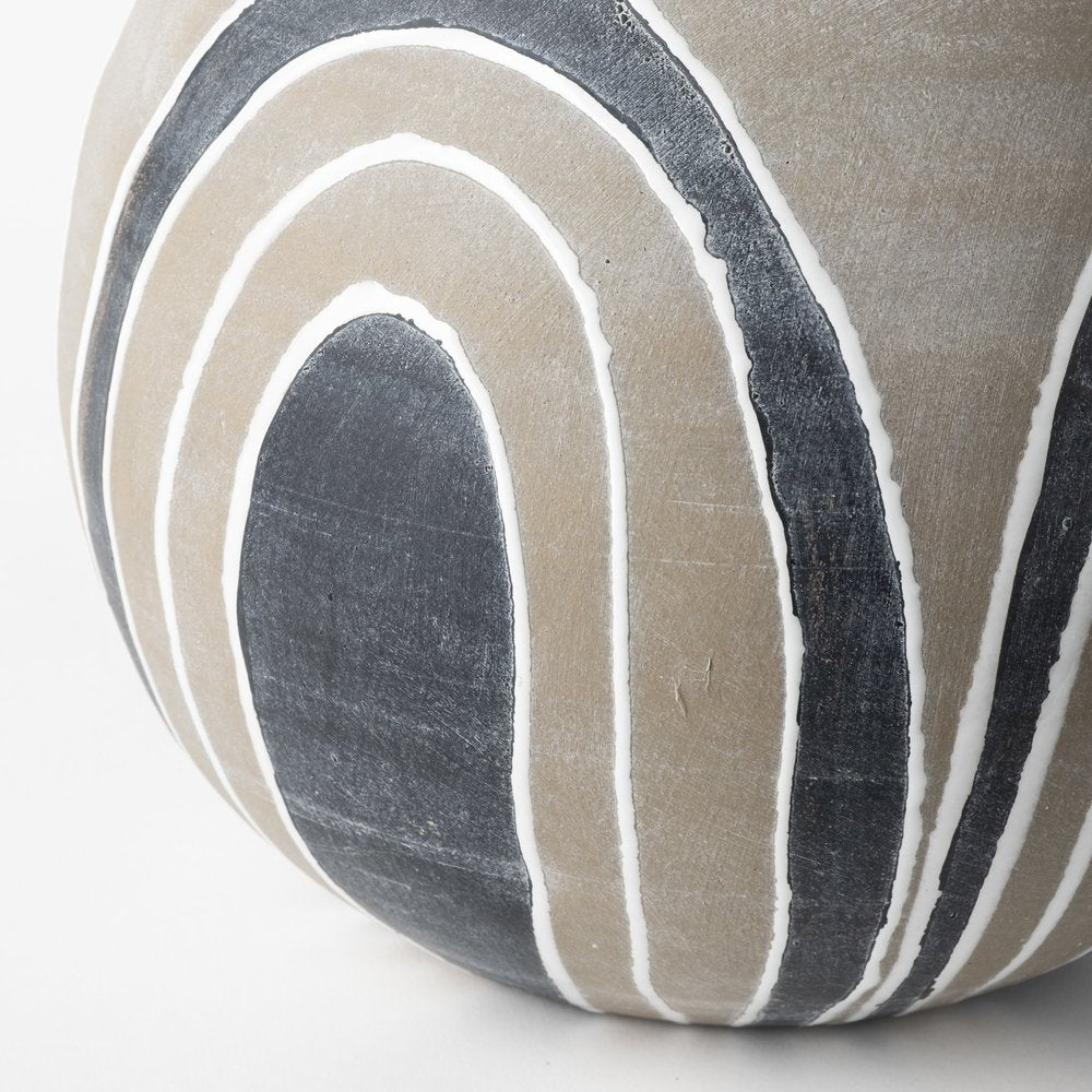 10" Brown And White Abstract Cylinder Ceramic Table Vase