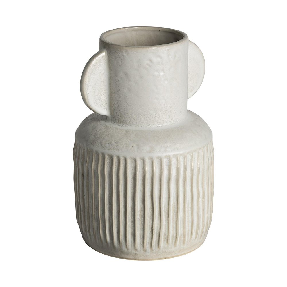 12" White Ribbed Ceramic Cylinder Table Vase