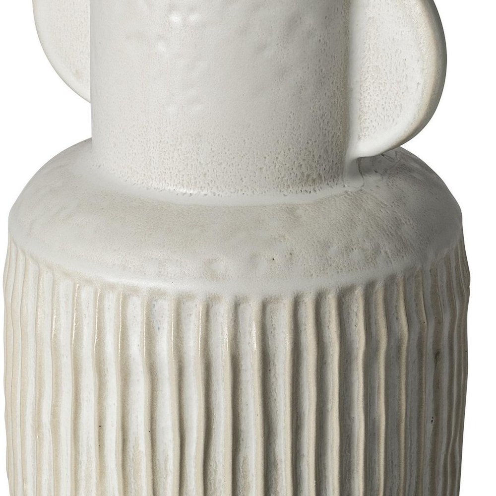 12" White Ribbed Ceramic Cylinder Table Vase