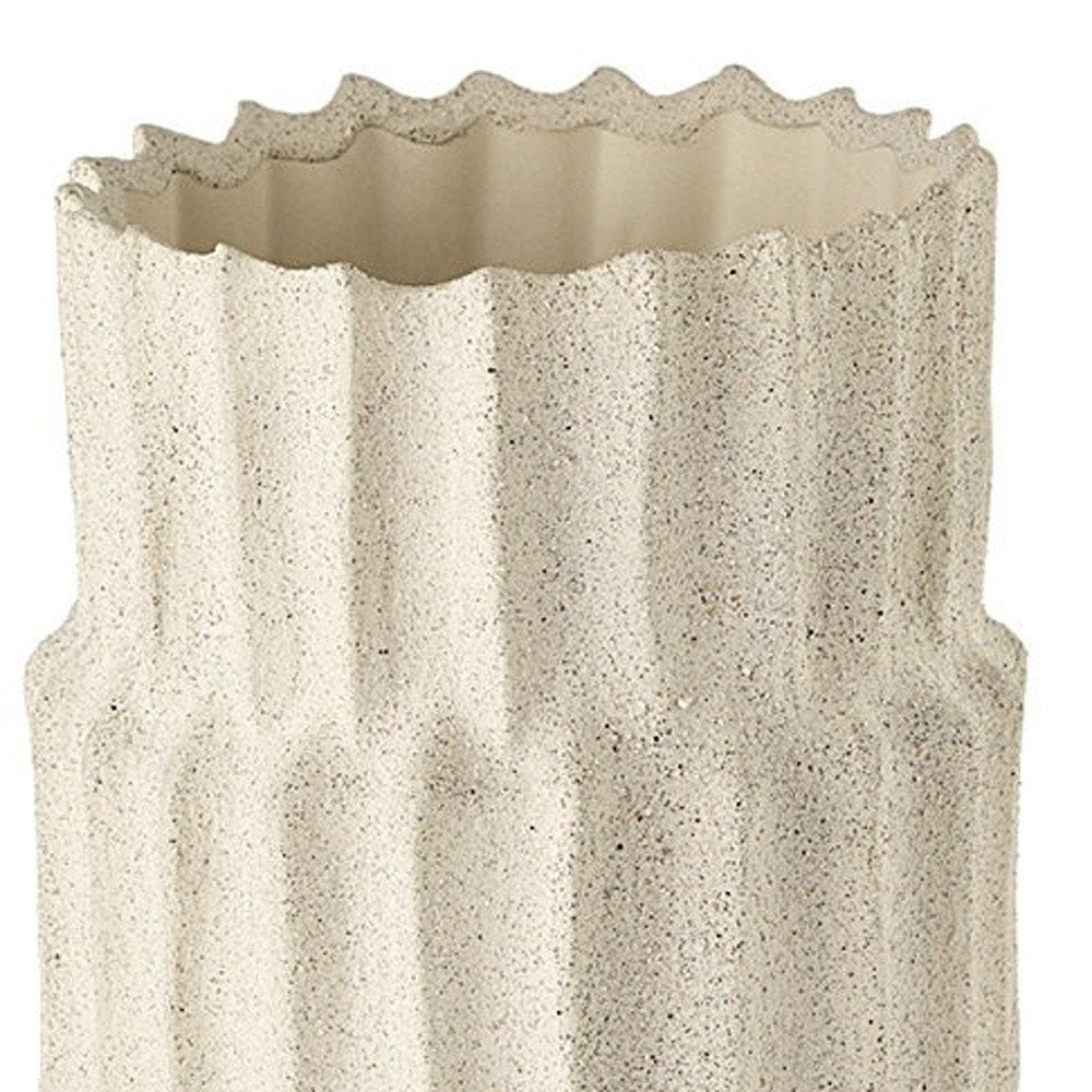 14" Sand Ceramic Cylinder Table Vase