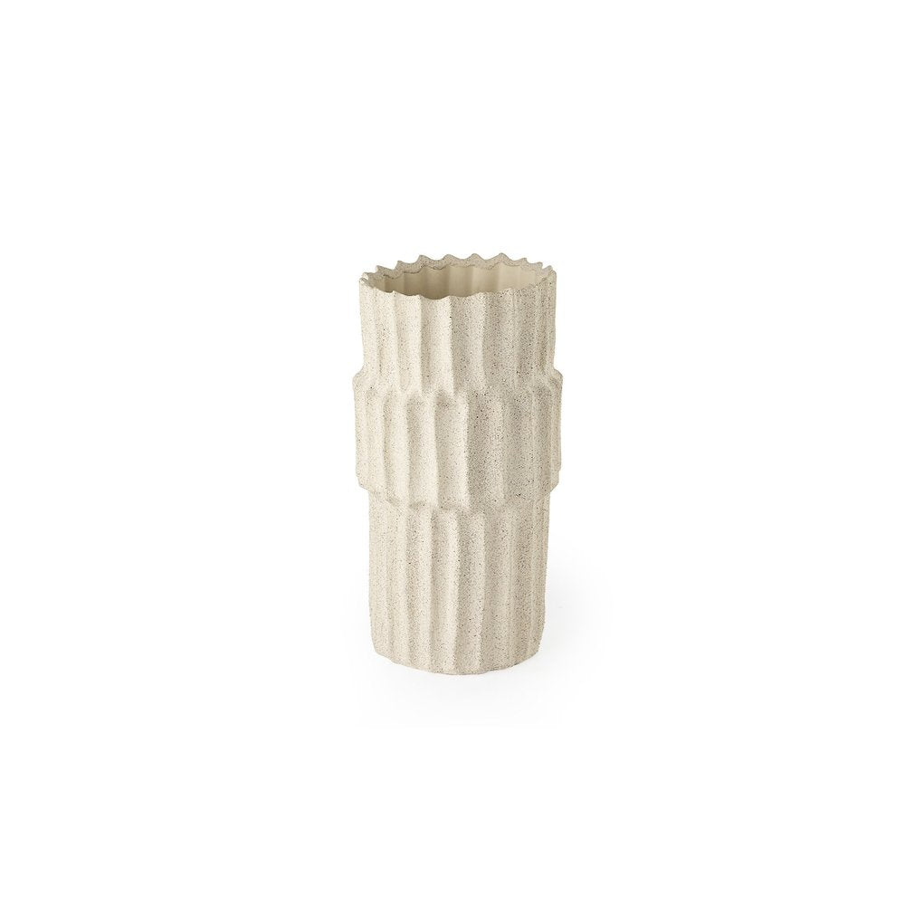 14" Sand Ceramic Cylinder Table Vase