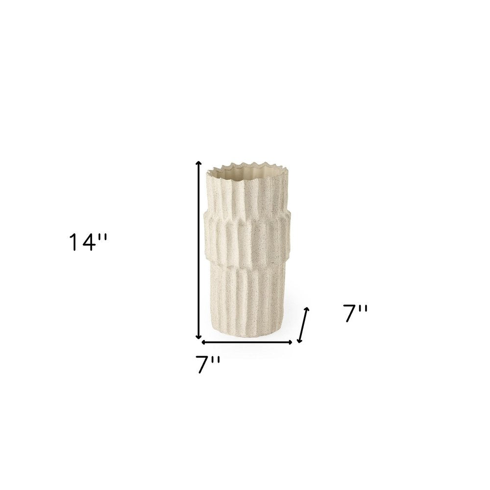 14" Sand Ceramic Cylinder Table Vase