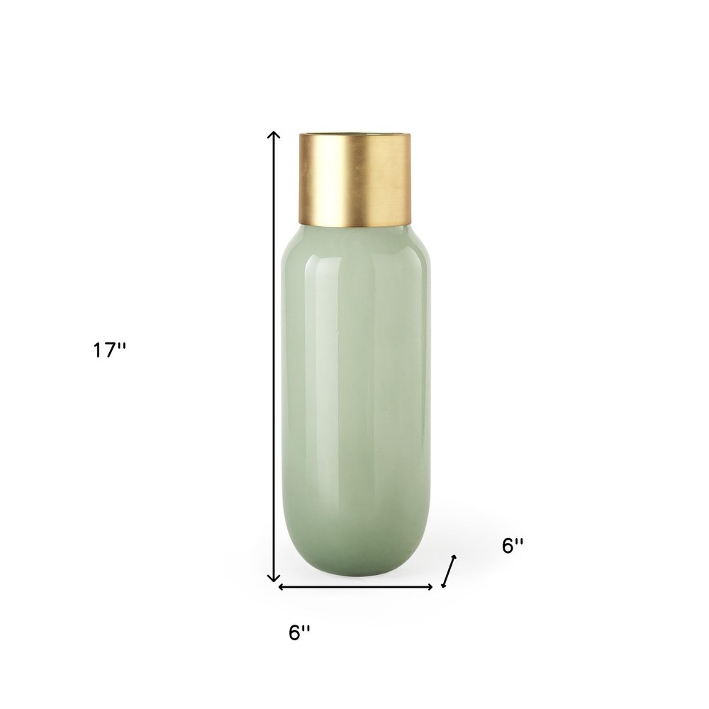 17" Green Abstract Cylinder Crystal Glass Table Vase