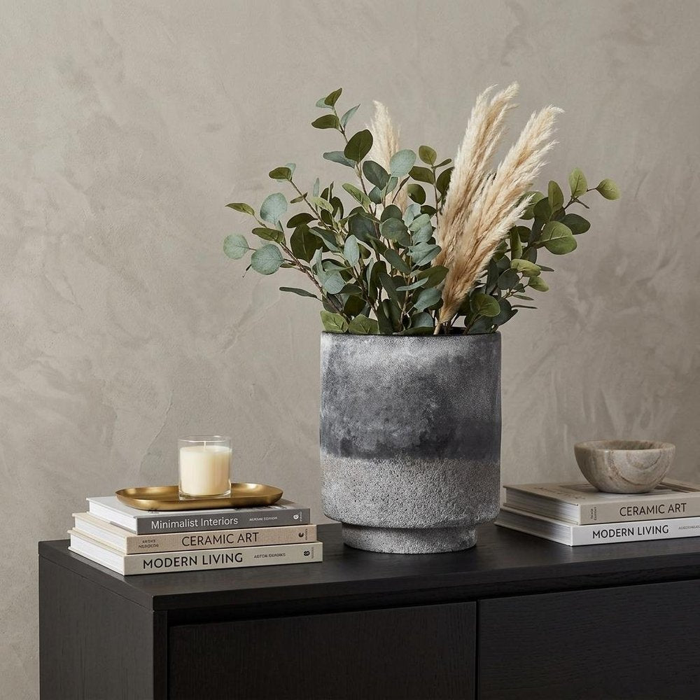 9" Brown And Black Abstract Cylinder Ceramic Table Vase