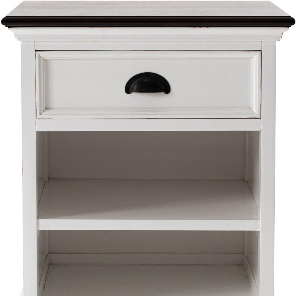 Distressed White and Deep Brown Nightstand With Shelves