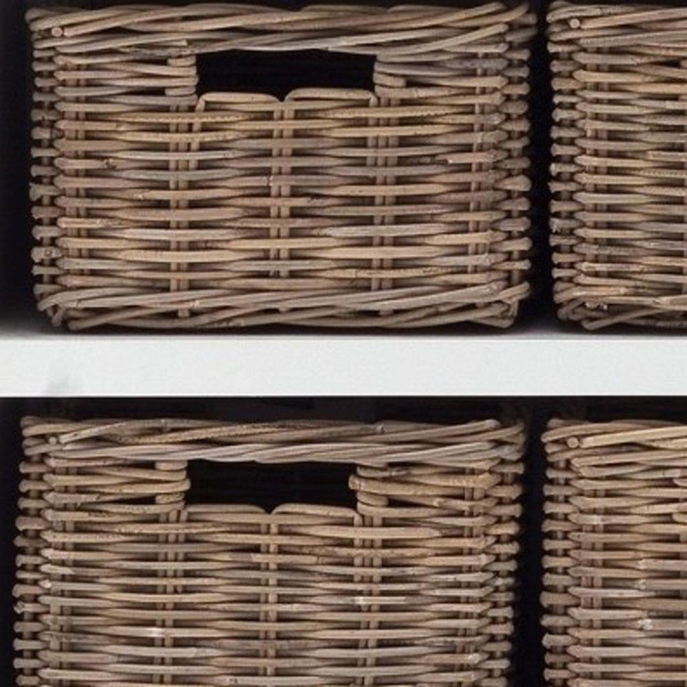 87" White Wood Bookcase with Glass Doors Drawers and Baskets