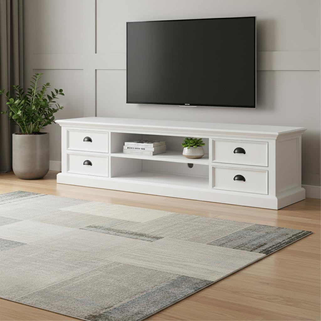71" White Solid Wood Enclosed and Open Storage TV Stand