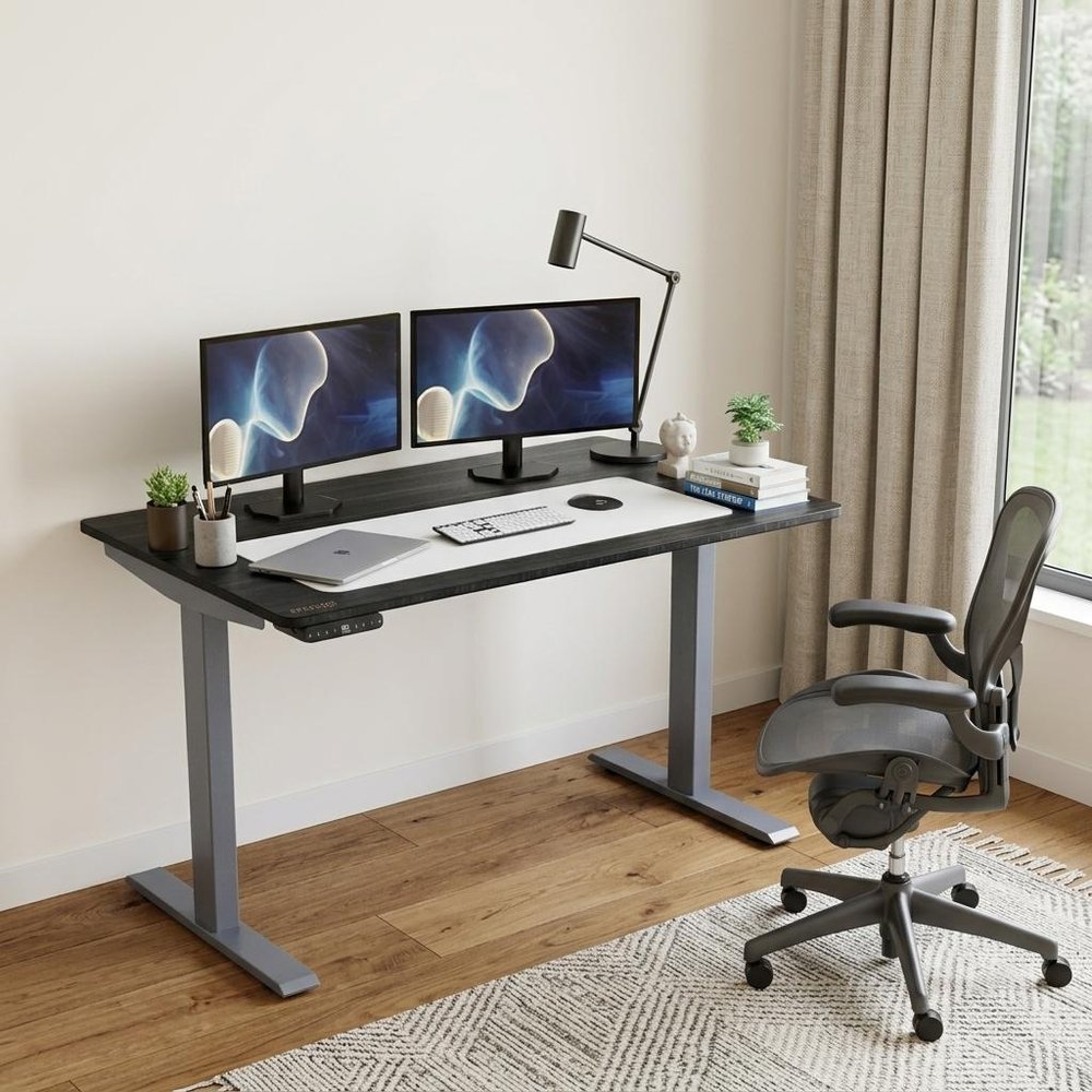 60" Adjustable Black and Gray Stainless Steel Standing Desk