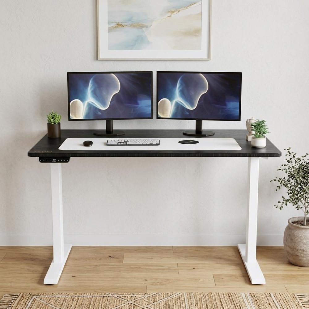 60" Adjustable Black and White Stainless Steel Standing Desk