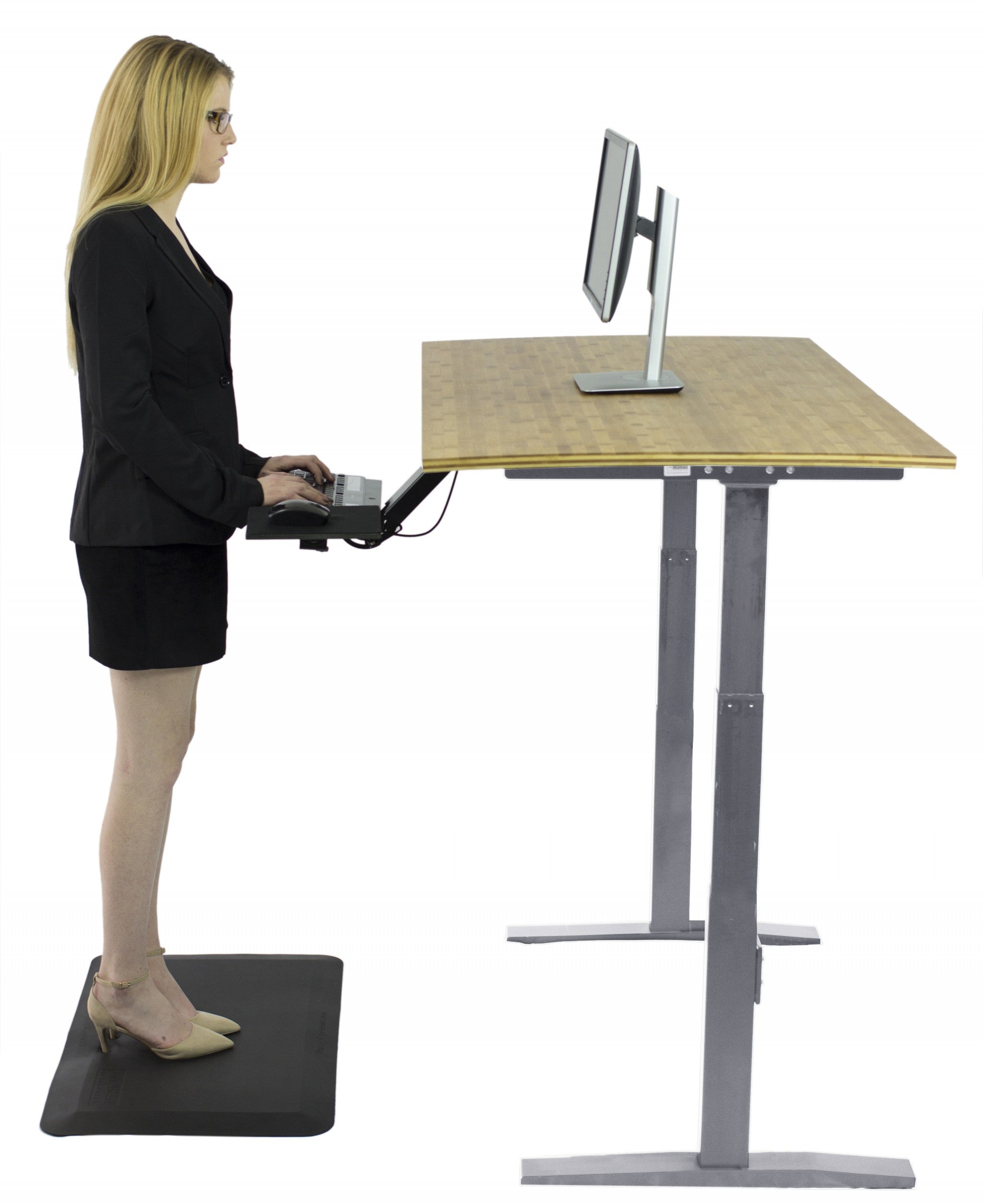 30" Adjustable Brown and Gray Stainless Steel Computer Desk