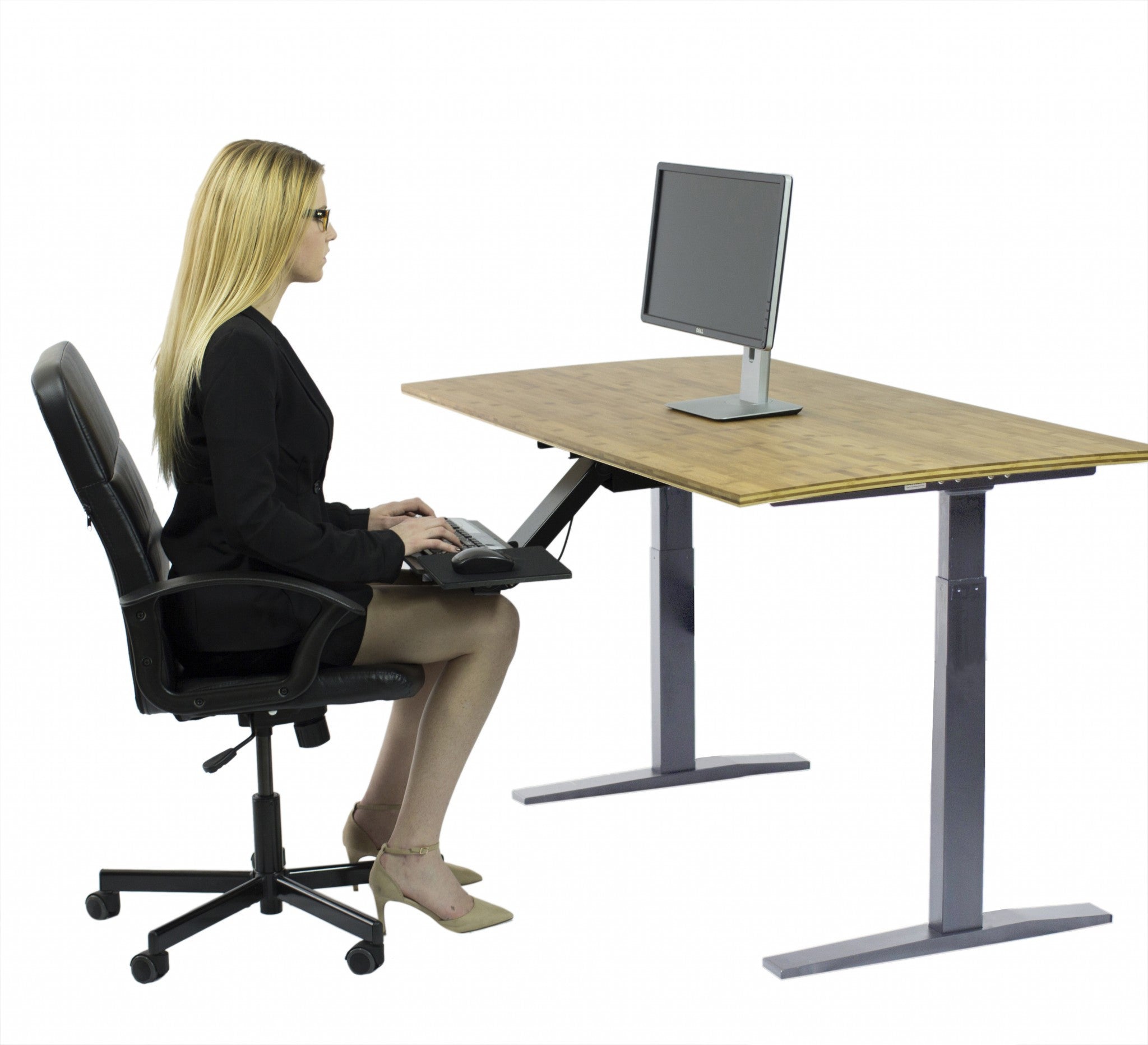30" Adjustable Brown and Gray Stainless Steel Computer Desk