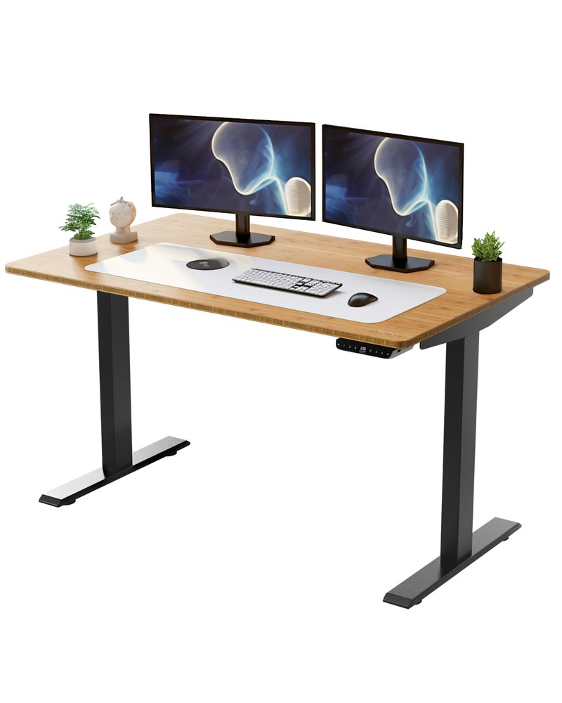 48" Adjustable Brown and Black Stainless Steel Computer Desk