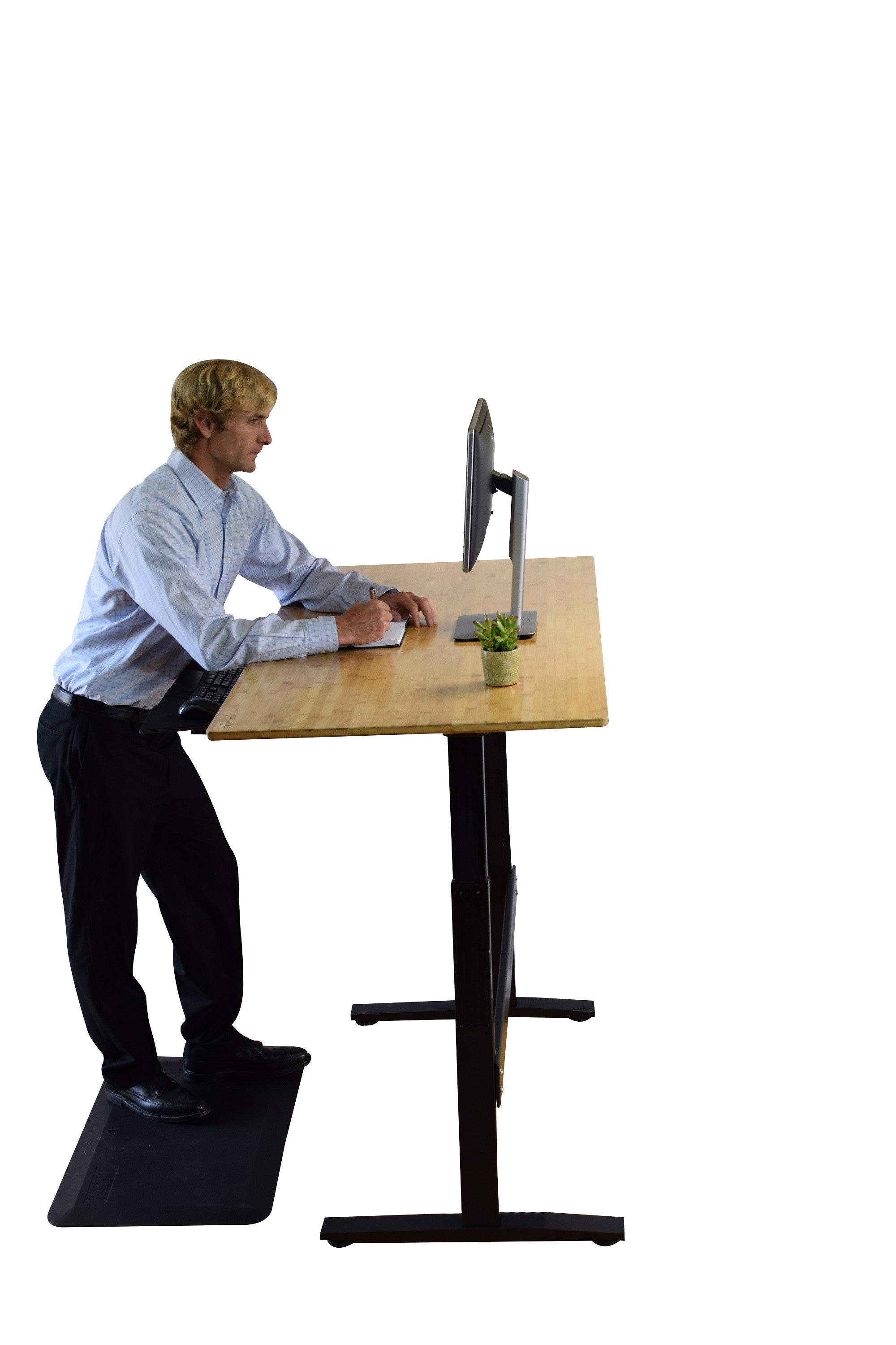 30" Adjustable Brown and Black Stainless Steel Computer Desk