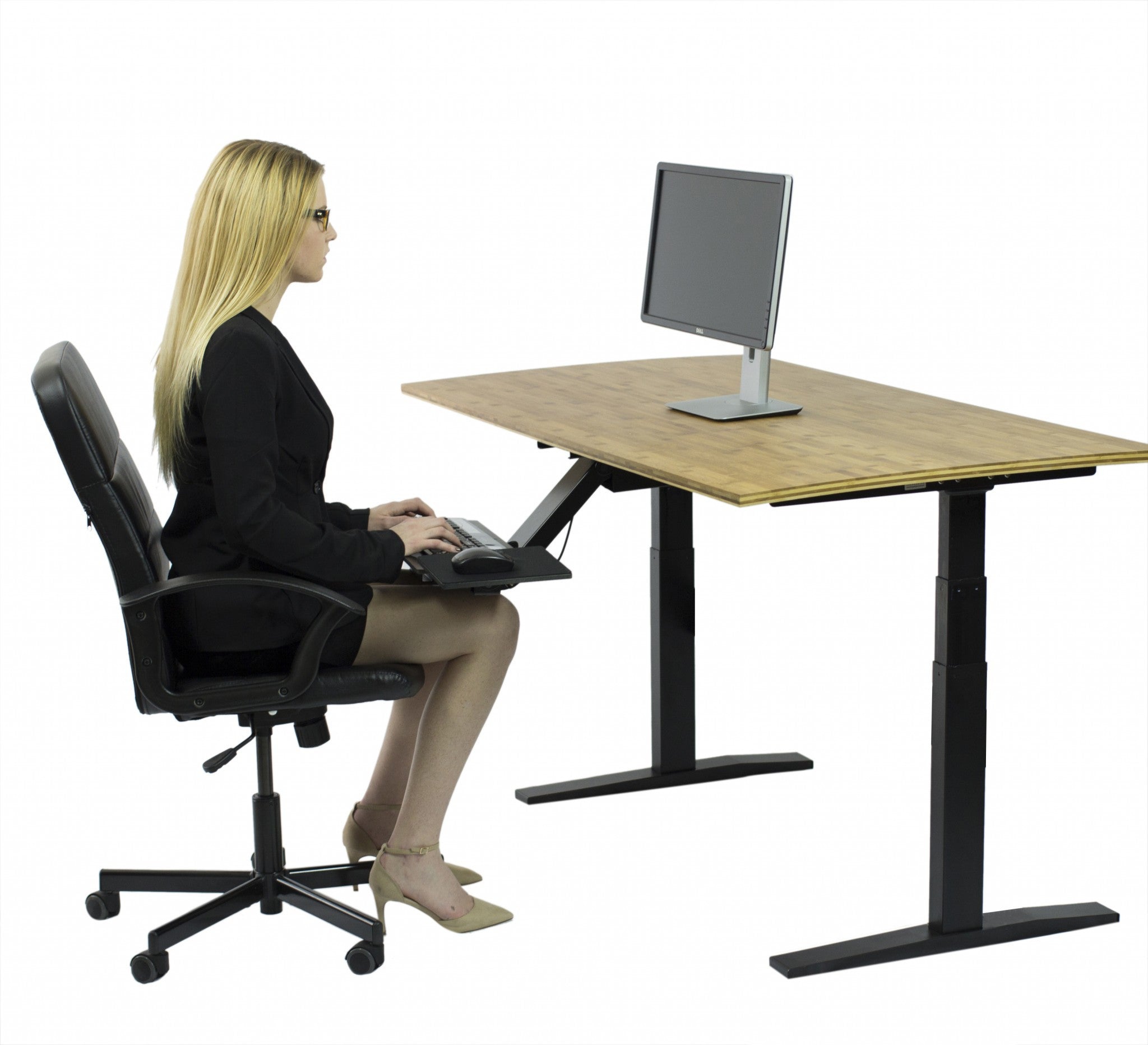 30" Adjustable Brown and Black Stainless Steel Computer Desk