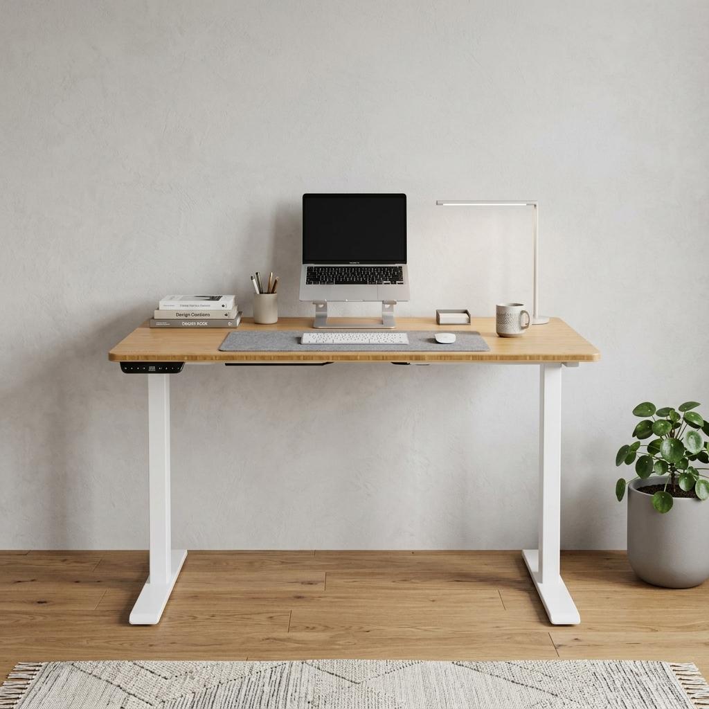 60" Adjustable Brown and White Stainless Steel Computer Desk