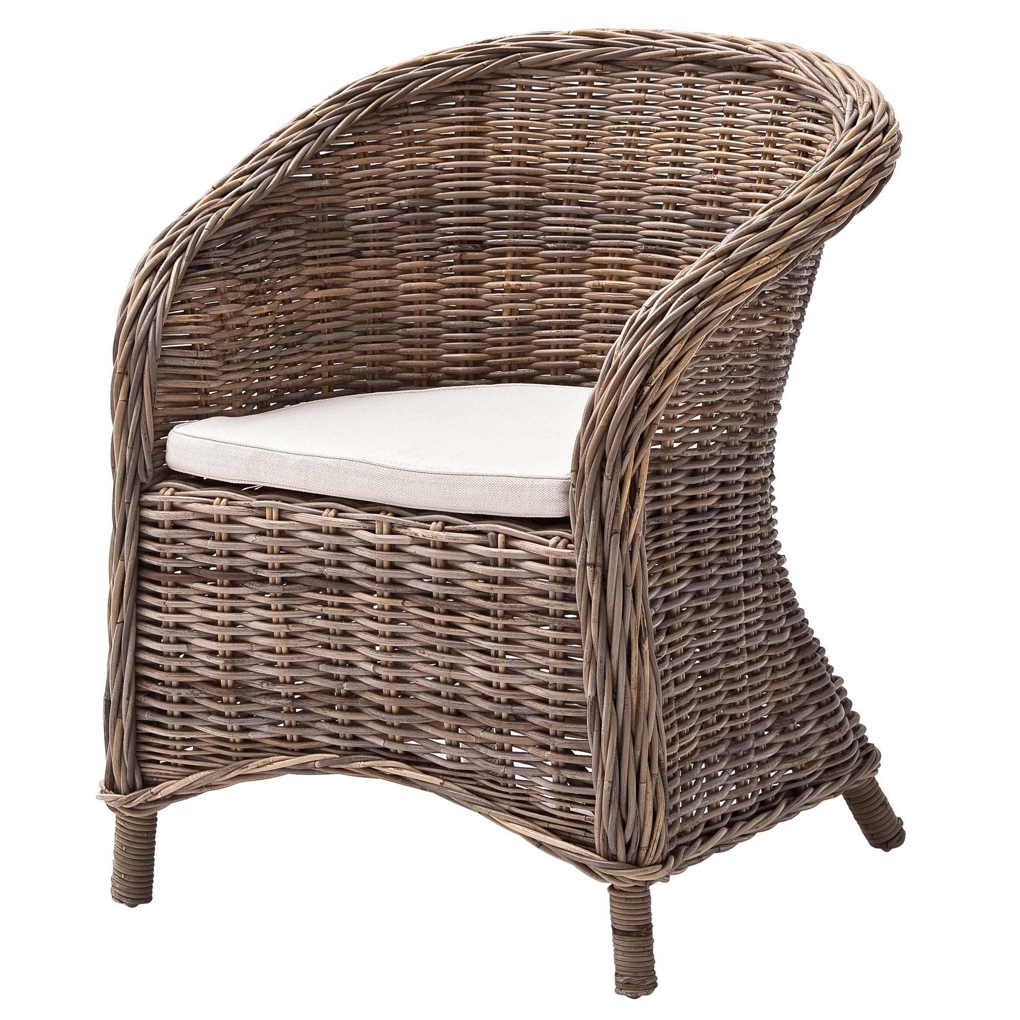 Set of Two Round Wicker Club Armchairs with Seat Cushion