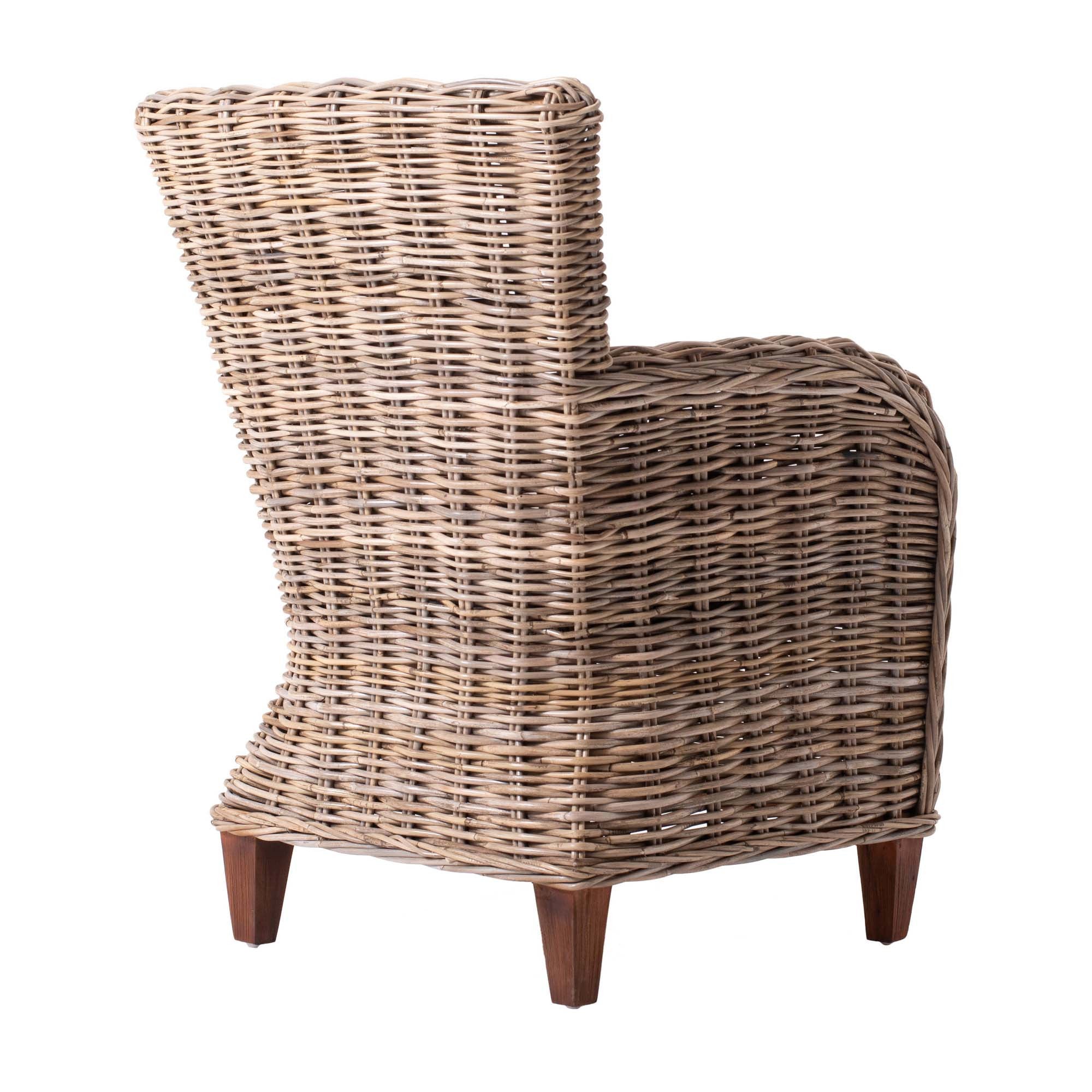 Set of Two Cream And Natural Woven Rattan Outdoor Dining Chairs with Cream Cushion