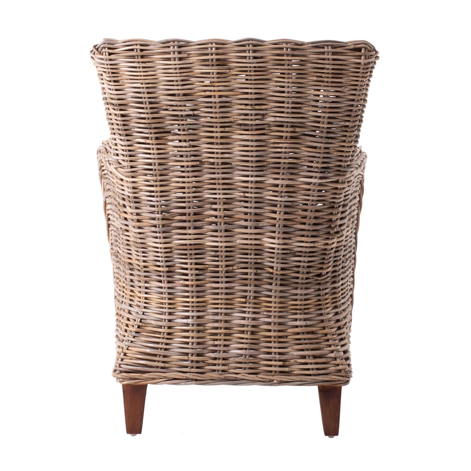 Set of Two Cream And Natural Woven Rattan Outdoor Dining Chairs with Cream Cushion