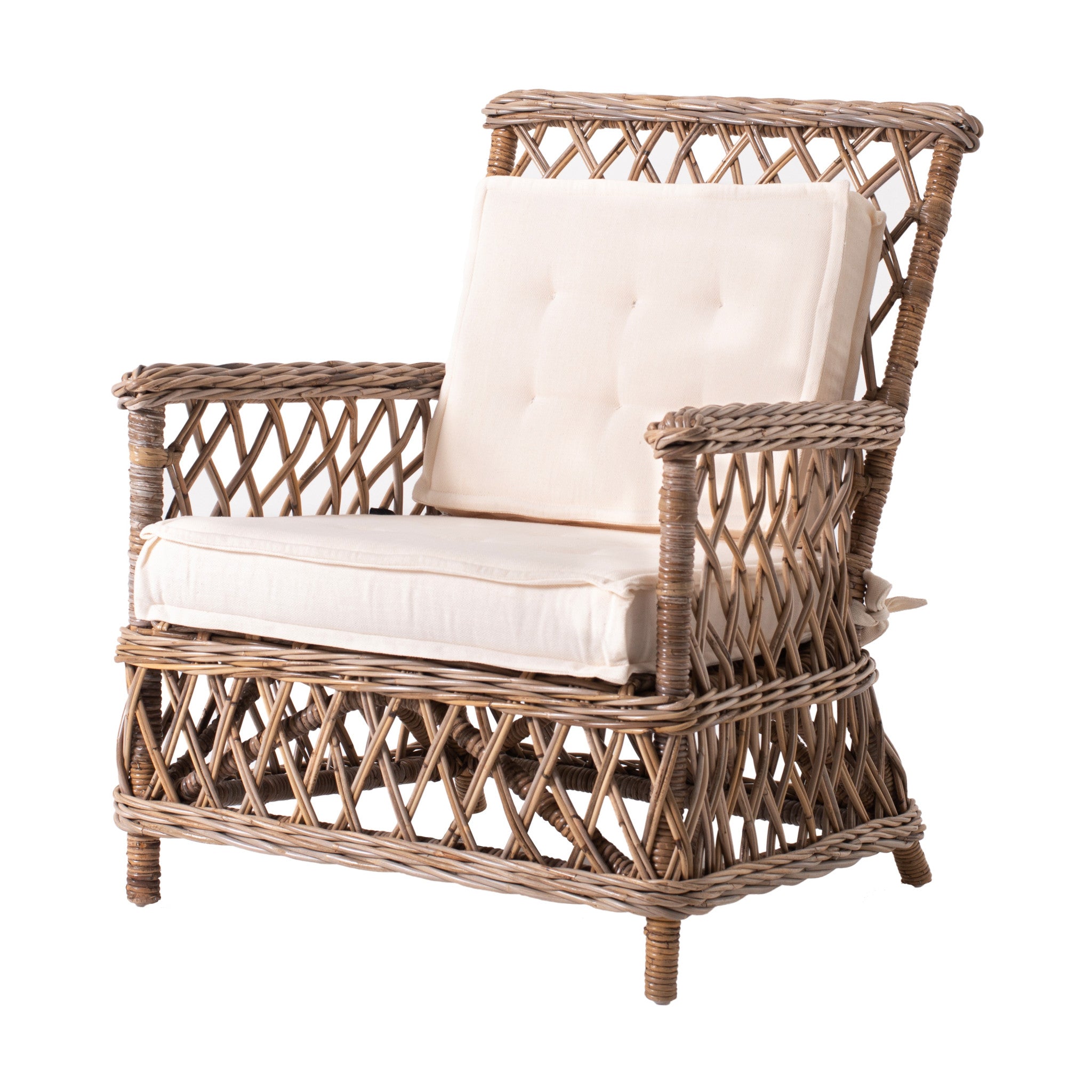 Set of Two Cream and Natural Cross Back Dining Arm Chairs