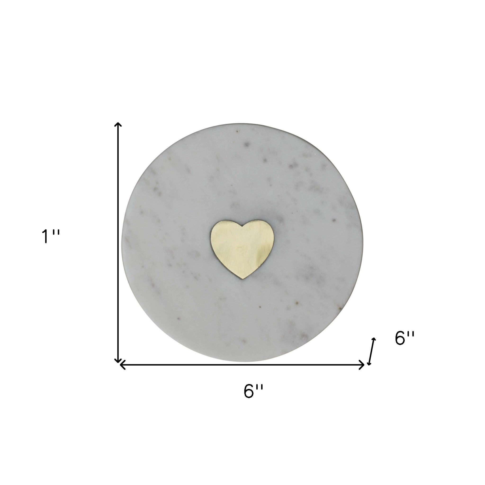 6" White and Gold Heart Inlay Round Marble Serve Board