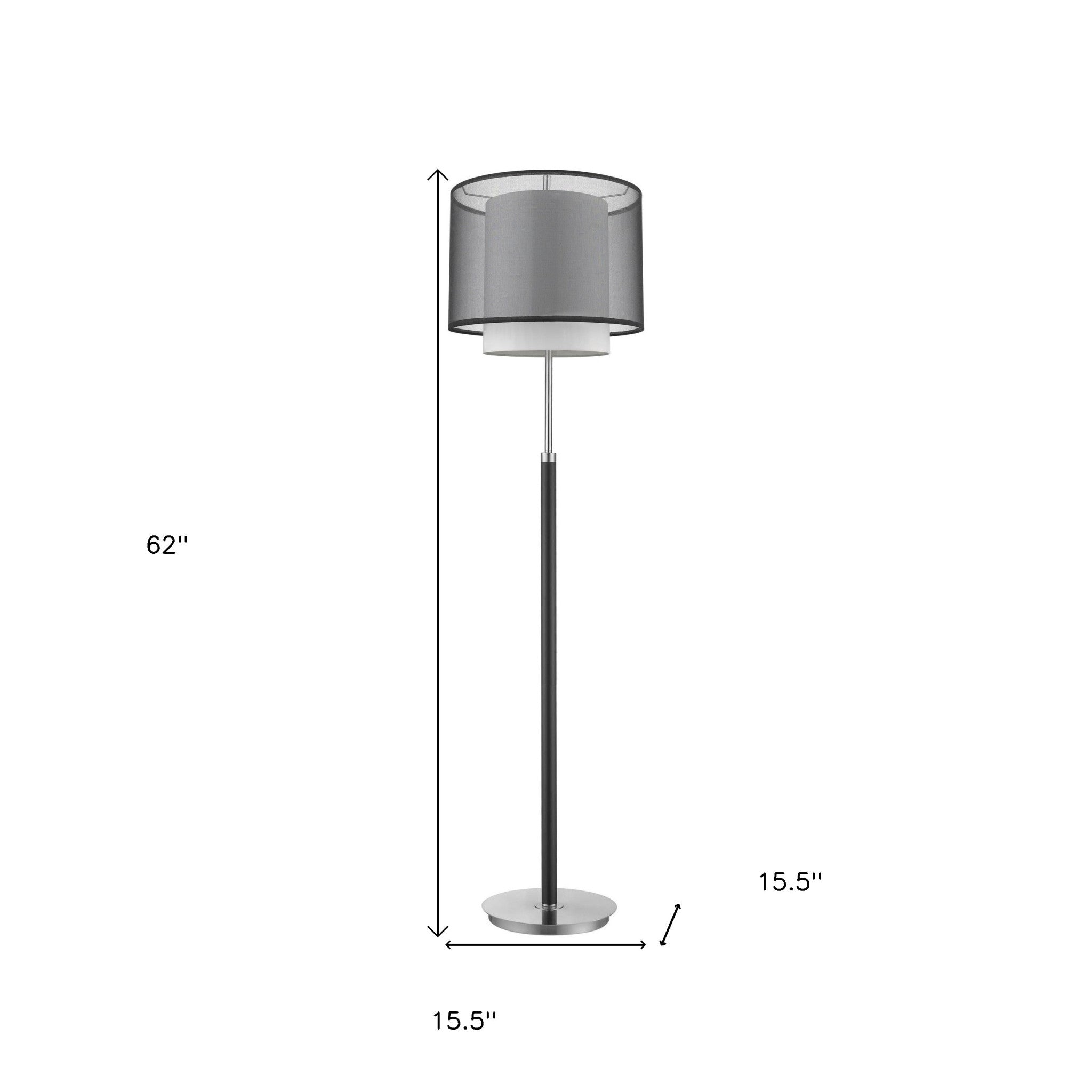 62" Floor Lamp With Black And White Fabric Drum Shade