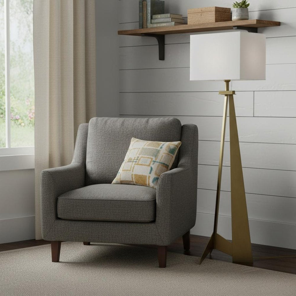 60" Floor Lamp With White Fabric Novelty Shade