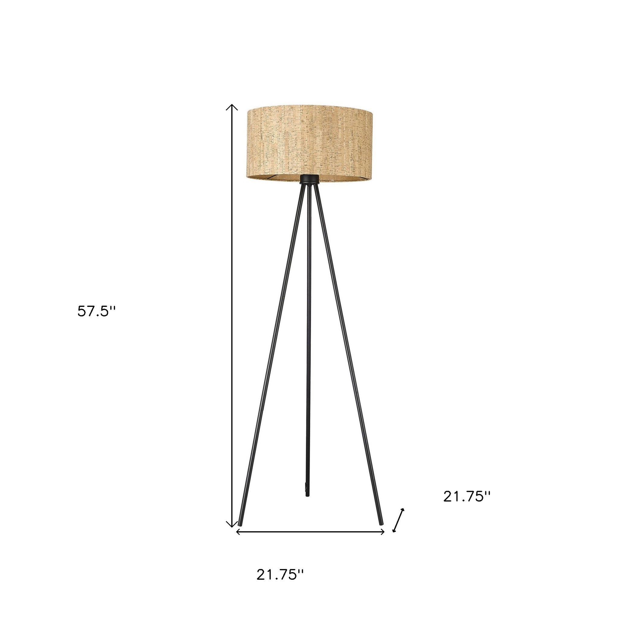 58" Brown And Black Metal Tripod Floor Lamp With Brown Shade