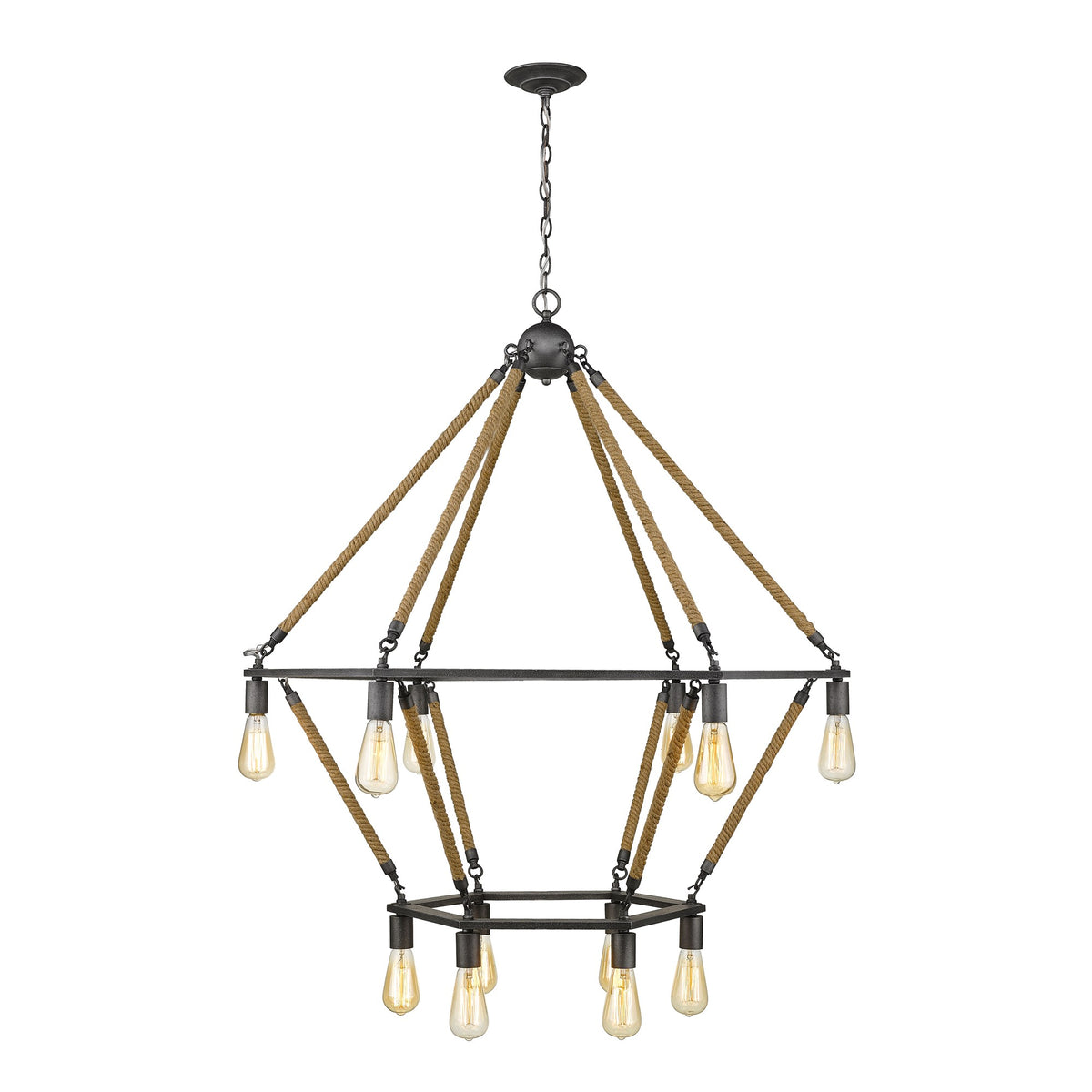 Brown and Black Twelve Light Metal Dimmable Chandelier