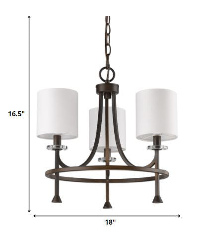 Bronze Candle Style Three Light Metal Dimmable Chandelier With White Shades