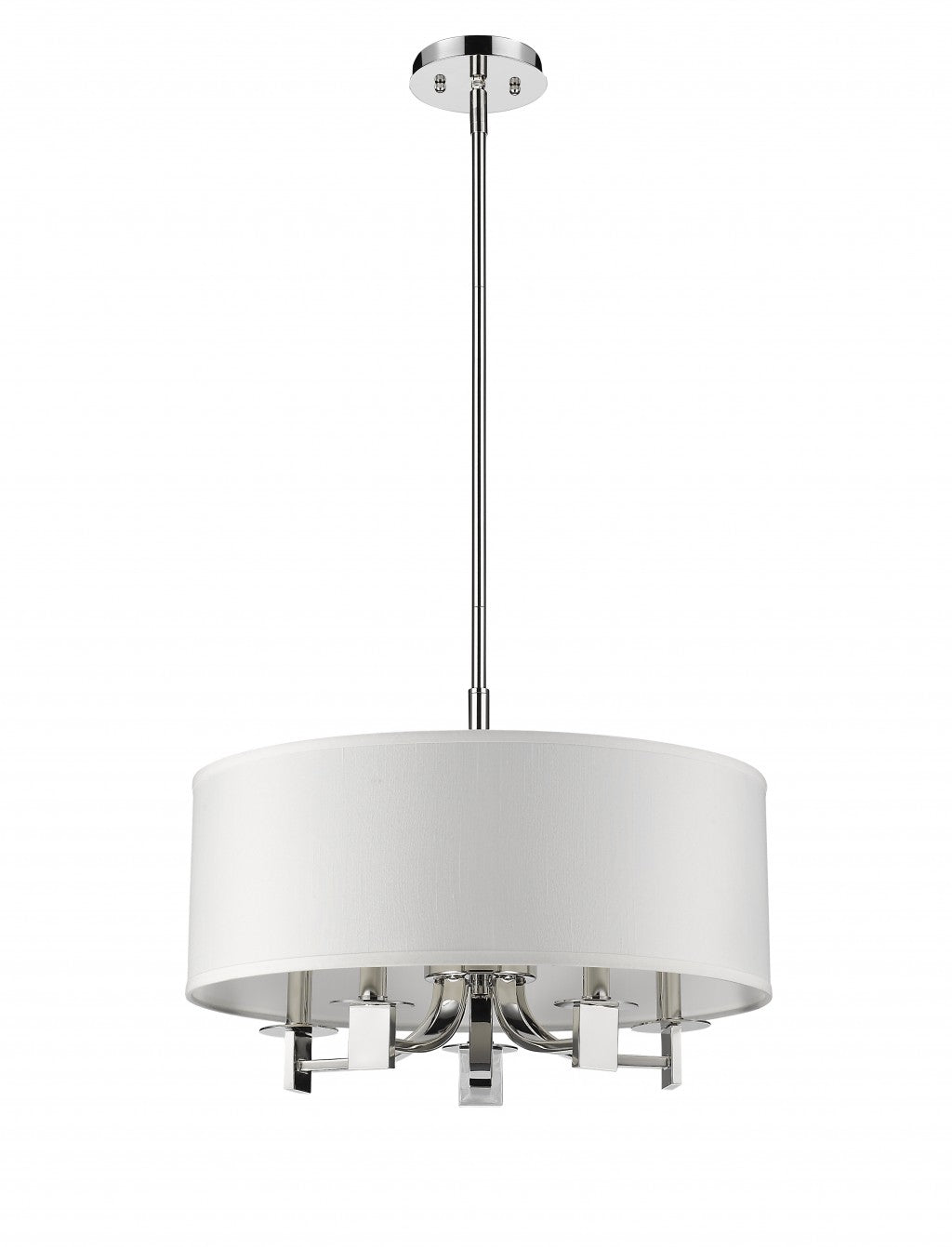Silver Metal Five Light Dimmable Ceiling Light With White Shades