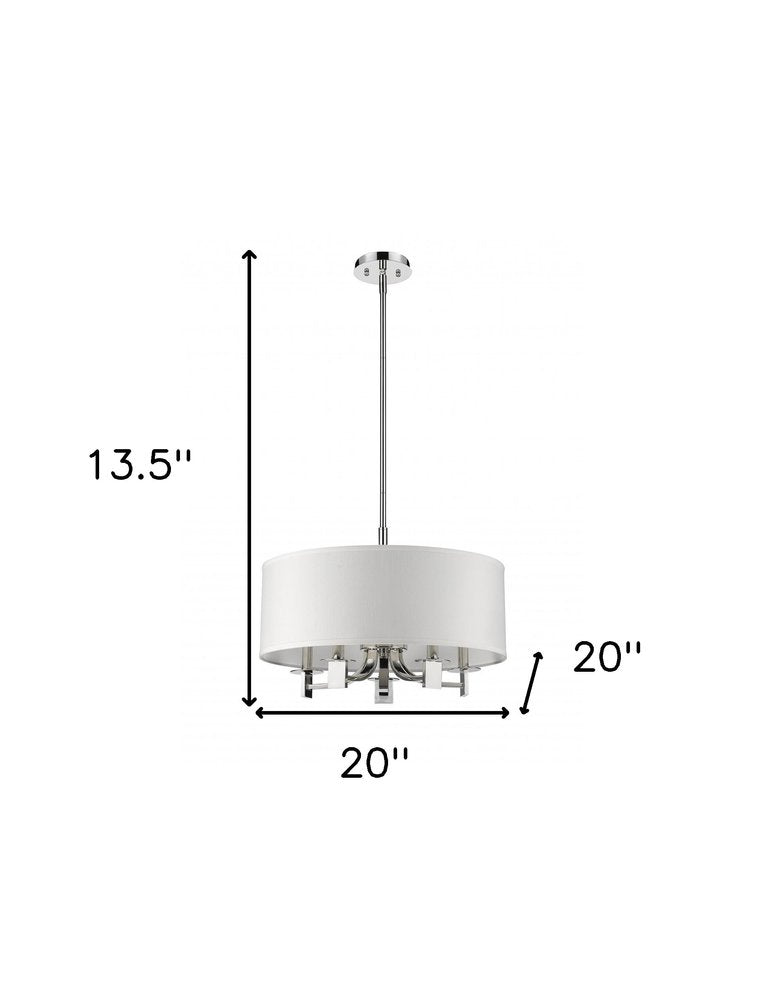 Silver Metal Five Light Dimmable Ceiling Light With White Shades