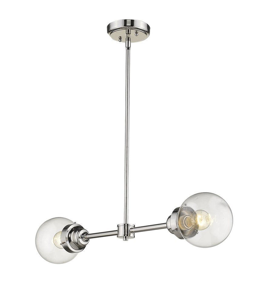 Silver Metal Two Light Dimmable Ceiling Light With Clear Shades
