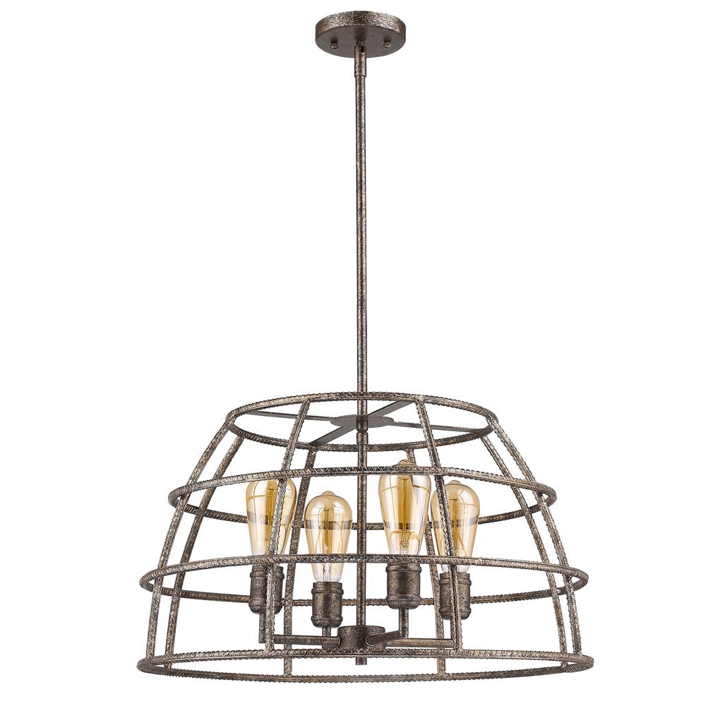 Brown Metal Four Light Dimmable Ceiling Light With Gold Shades