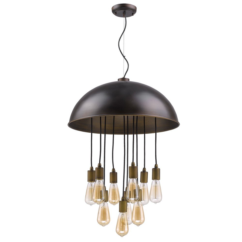 Black Iron Ten Light Dimmable Ceiling Light With Black Shades