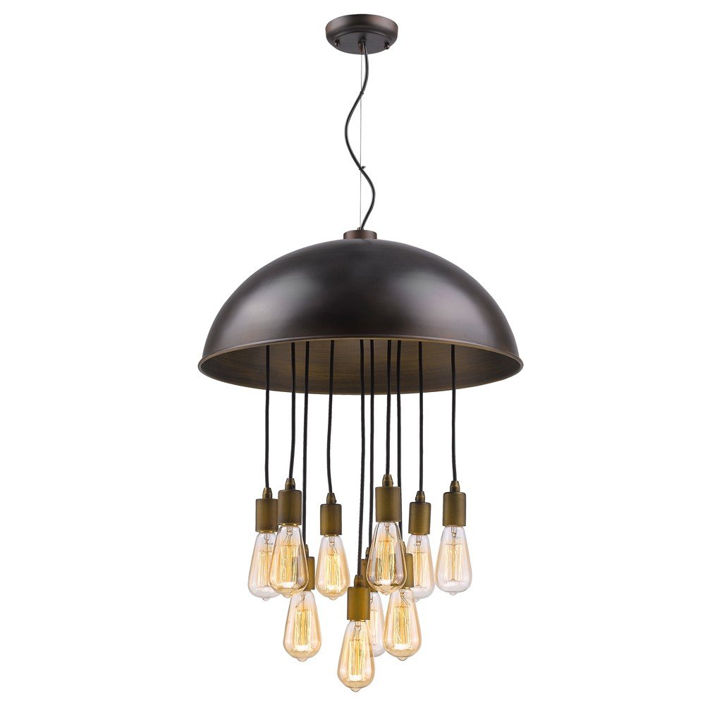 Black Iron Ten Light Dimmable Ceiling Light With Black Shades