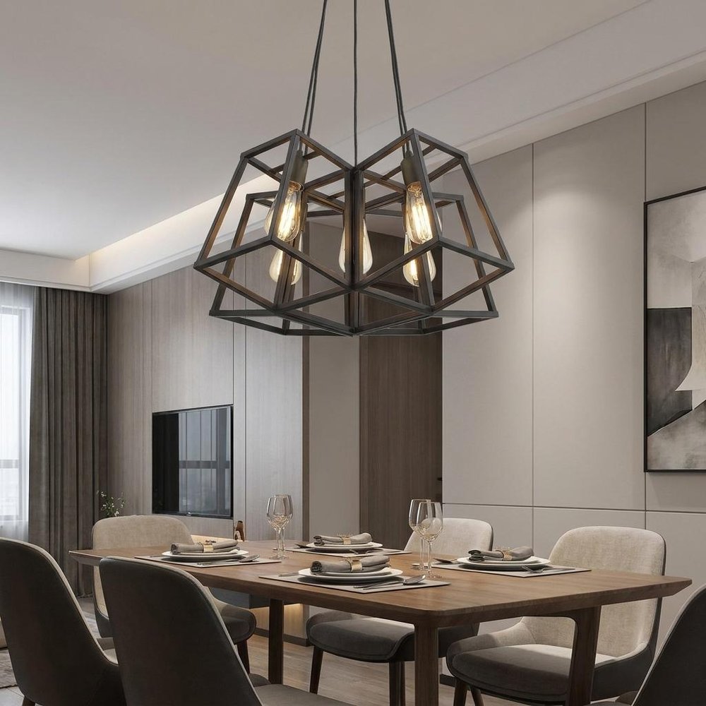 Bronze Lantern Five Light Metal Dimmable Chandelier