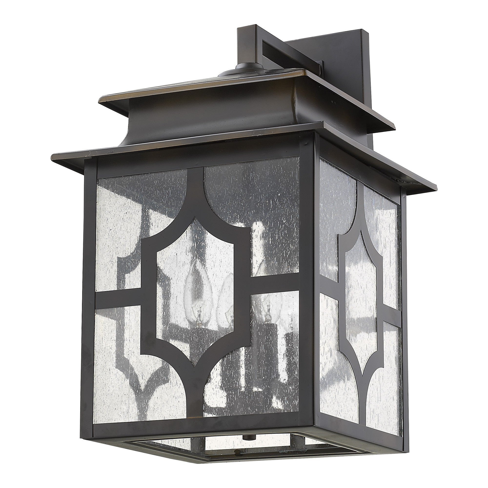 Black And Clear Four Light Seeded Dimmable Outdoor Hanging Lights With Black And Clear Shades