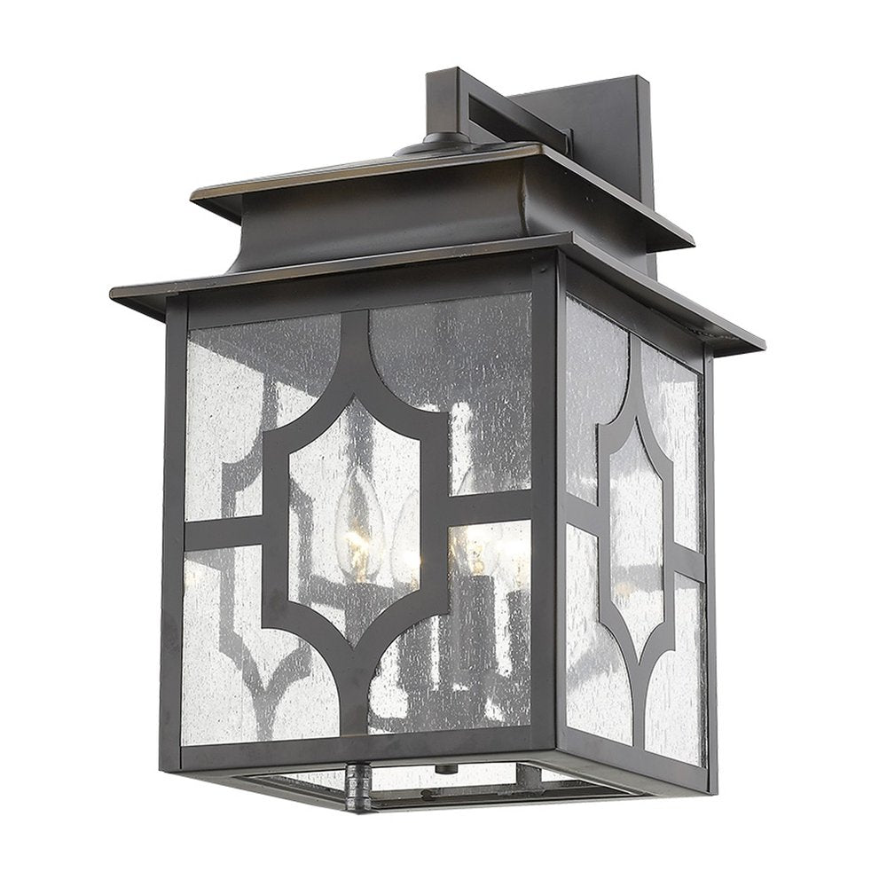 Black And Clear Four Light Seeded Dimmable Outdoor Hanging Lights With Bronze Shades