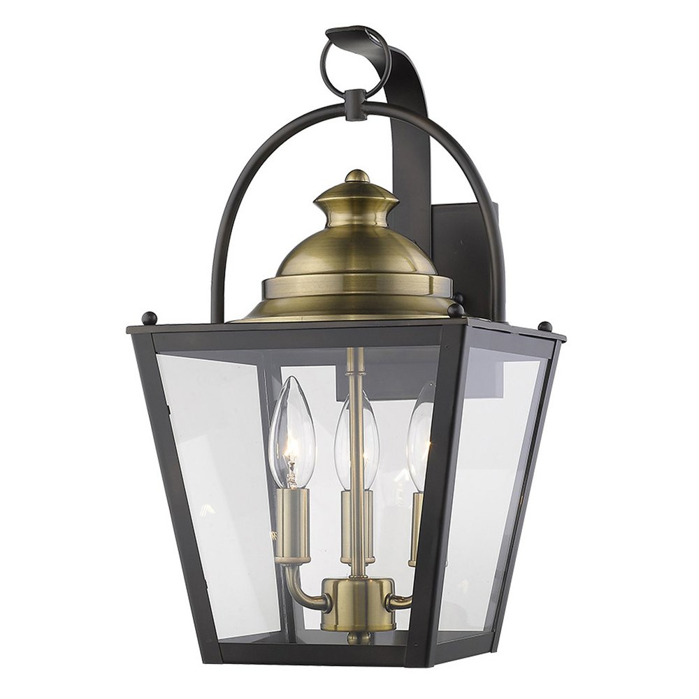 Black Clear And Brass Three Light Transparent Dimmable Outdoor Hanging Lights With Bronze Shades
